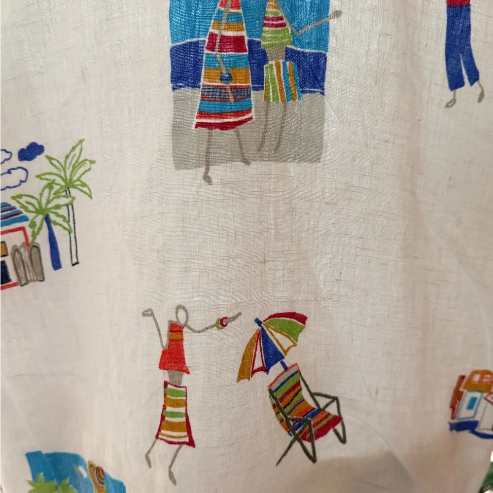 Hot Cotton by Marc Ware White Two-Piece Beach Print Linen Set XL - Picture 4 of 7